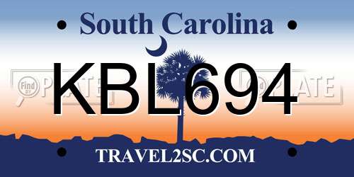 KBL694 South Carolina License Plate