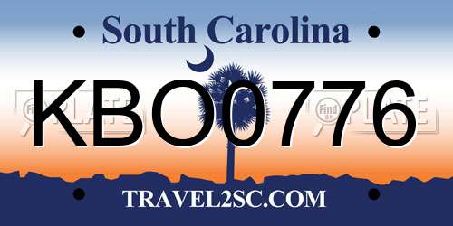 KBO0776 South Carolina License Plate