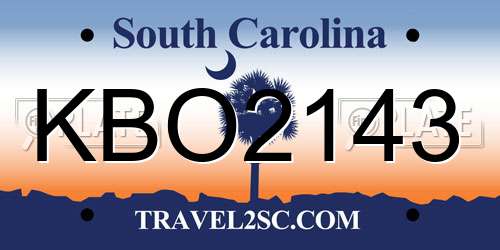 KBO2143 South Carolina License Plate