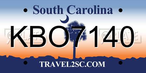 KBO7140 South Carolina License Plate