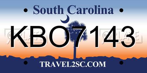 KBO7143 South Carolina License Plate