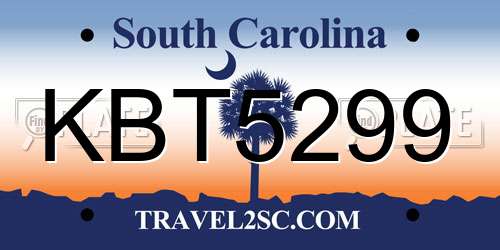 KBT5299 South Carolina License Plate