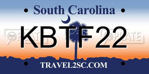 KBTF22 South Carolina License Plate