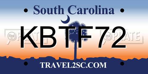KBTF72 South Carolina License Plate