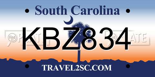 KBZ834 South Carolina License Plate