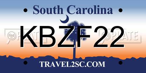KBZF22 South Carolina License Plate