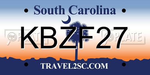 KBZF27 South Carolina License Plate