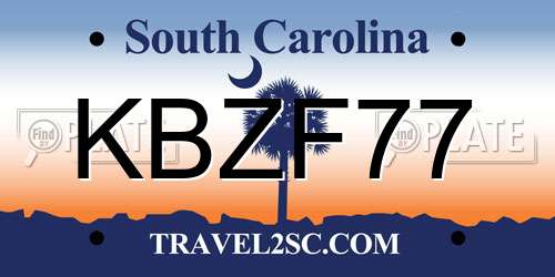 KBZF77 South Carolina License Plate