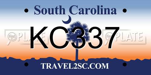 KC337 South Carolina License Plate