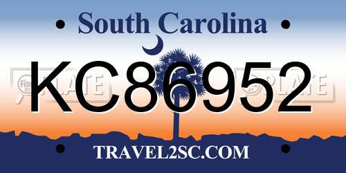 KC86952 South Carolina License Plate