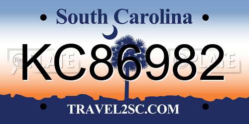 KC86982 South Carolina License Plate