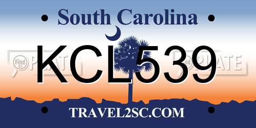 KCL539 South Carolina License Plate