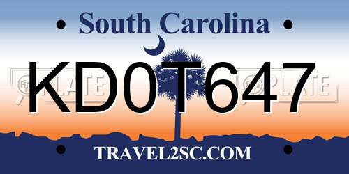KD0T647 South Carolina License Plate