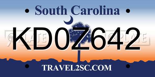 KD0Z642 South Carolina License Plate