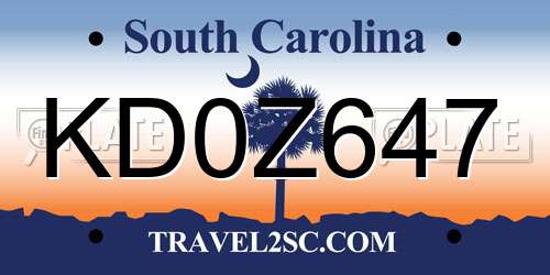 KD0Z647 South Carolina License Plate