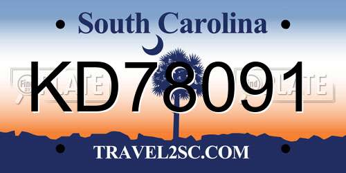KD78091 South Carolina License Plate