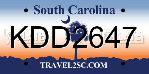 KDD2647 South Carolina License Plate