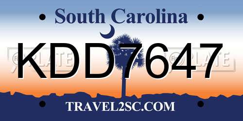 KDD7647 South Carolina License Plate