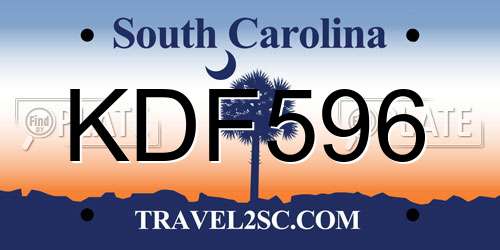 KDF596 South Carolina License Plate