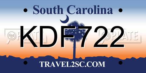 KDF722 South Carolina License Plate
