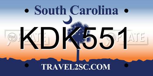 KDK551 South Carolina License Plate