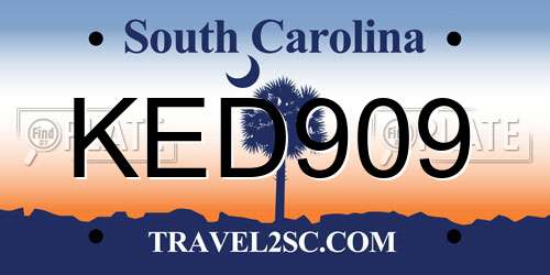 KED909 South Carolina License Plate
