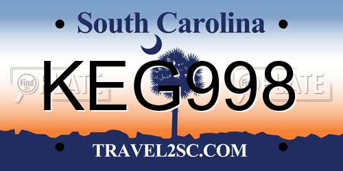 KEG998 South Carolina License Plate