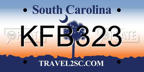 KFB323 South Carolina License Plate