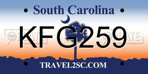 KFG259 South Carolina License Plate
