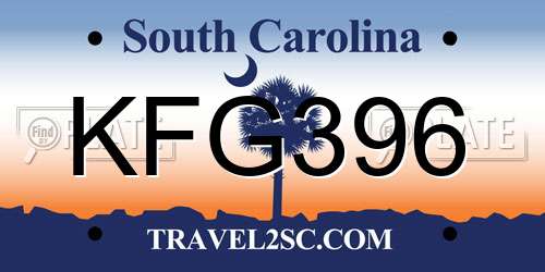 KFG396 South Carolina License Plate
