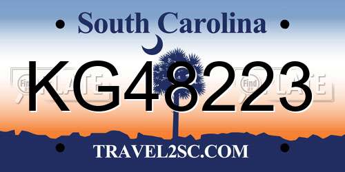 KG48223 South Carolina License Plate