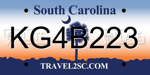 KG4B223 South Carolina License Plate