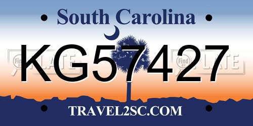 KG57427 South Carolina License Plate