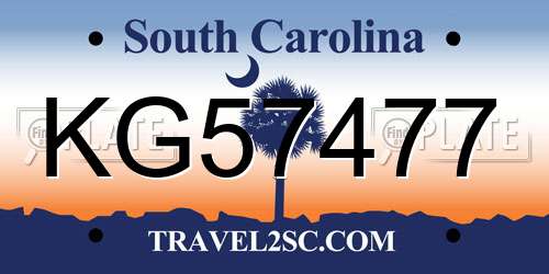 KG57477 South Carolina License Plate