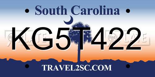 KG5T422 South Carolina License Plate