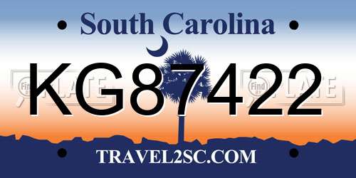 KG87422 South Carolina License Plate