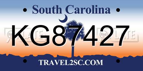 KG87427 South Carolina License Plate