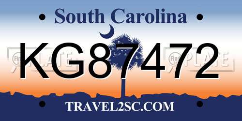KG87472 South Carolina License Plate