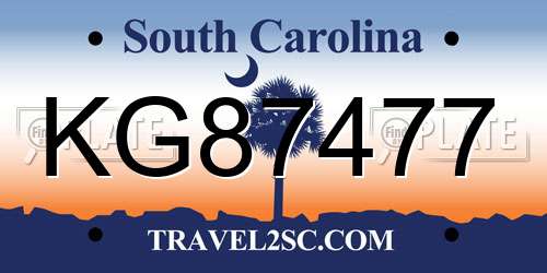 KG87477 South Carolina License Plate