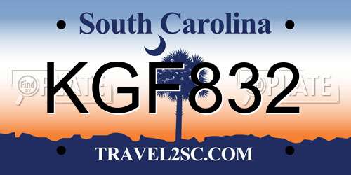 KGF832 South Carolina License Plate