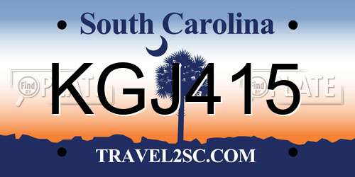 KGJ415 South Carolina License Plate