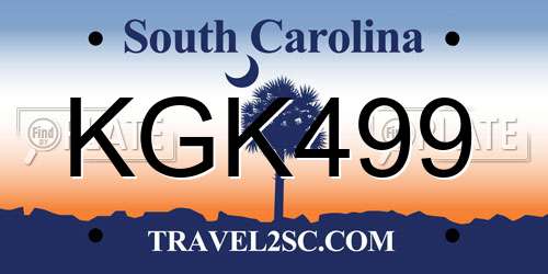 KGK499 South Carolina License Plate