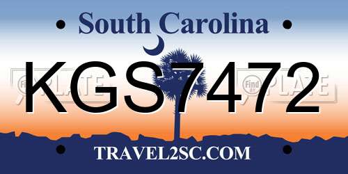 KGS7472 South Carolina License Plate