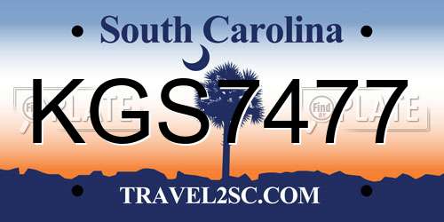 KGS7477 South Carolina License Plate