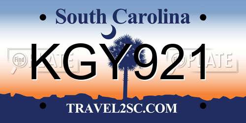 KGY921 South Carolina License Plate