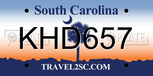 KHD657 South Carolina License Plate