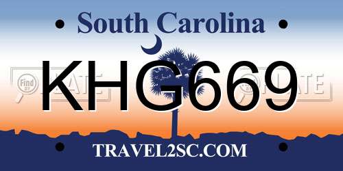 KHG669 South Carolina License Plate