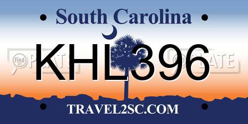 KHL396 South Carolina License Plate