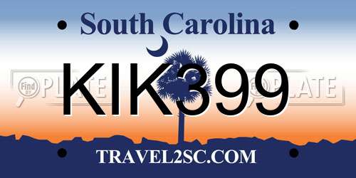 KIK399 South Carolina License Plate