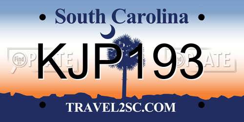 KJP193 South Carolina License Plate